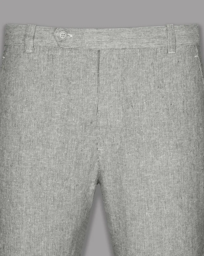 Light Grey Micro Checked Luxurious Linen Pant 2