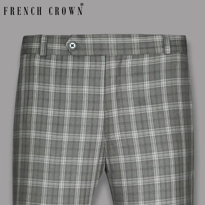 Light Grey Plaid Wool Blend Formal Pant 1