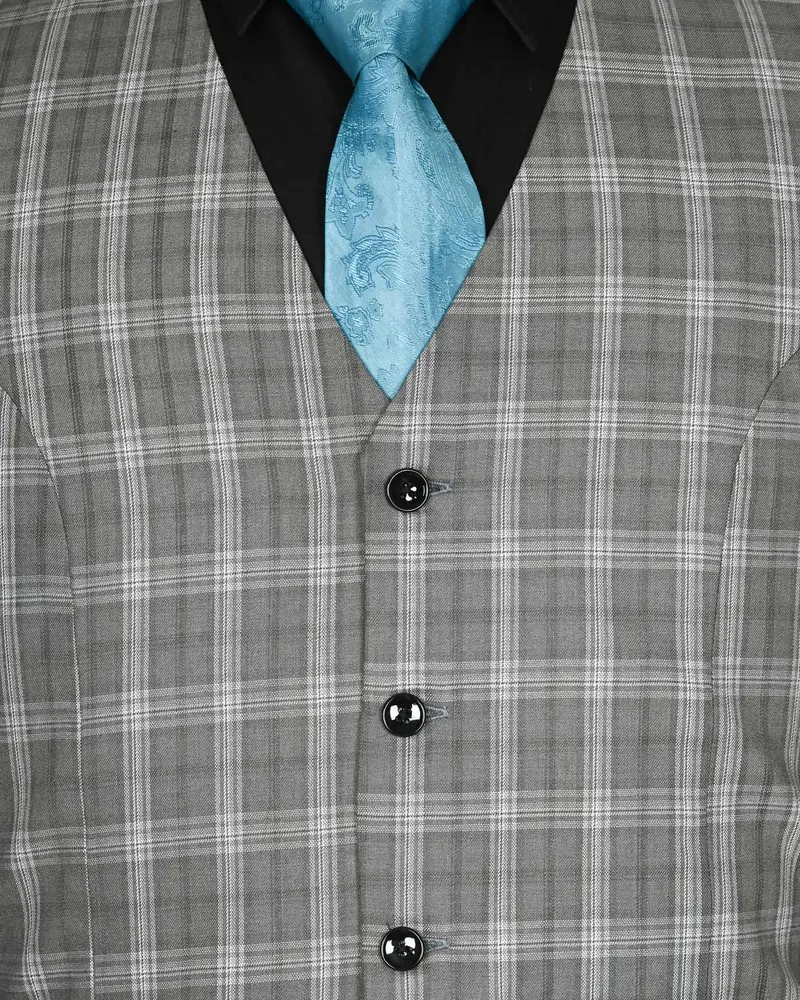 Light Grey Plaid Wool Blend Waistcoat 4