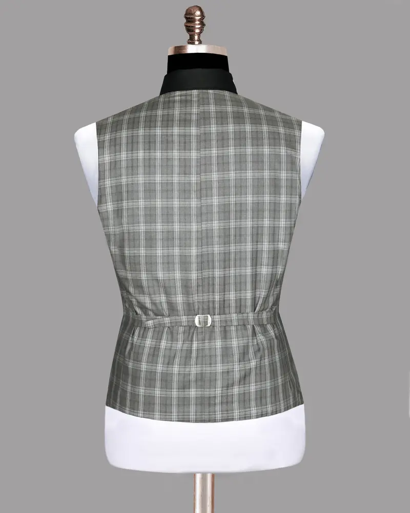 Light Grey Plaid Wool Blend Waistcoat 5