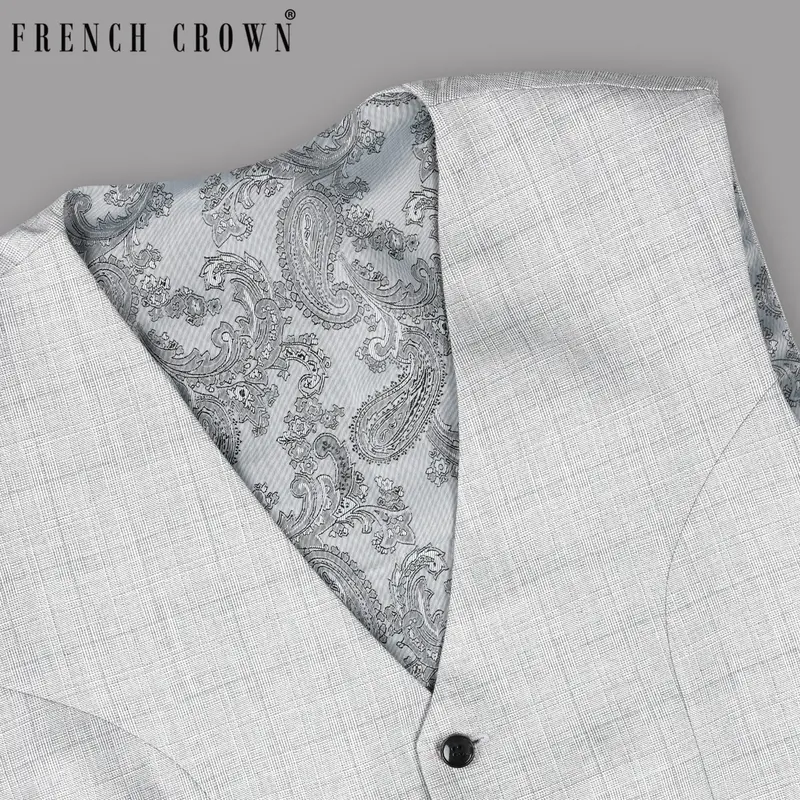 Light Grey Subtle Plaid Wool Blend Waistcoat 1