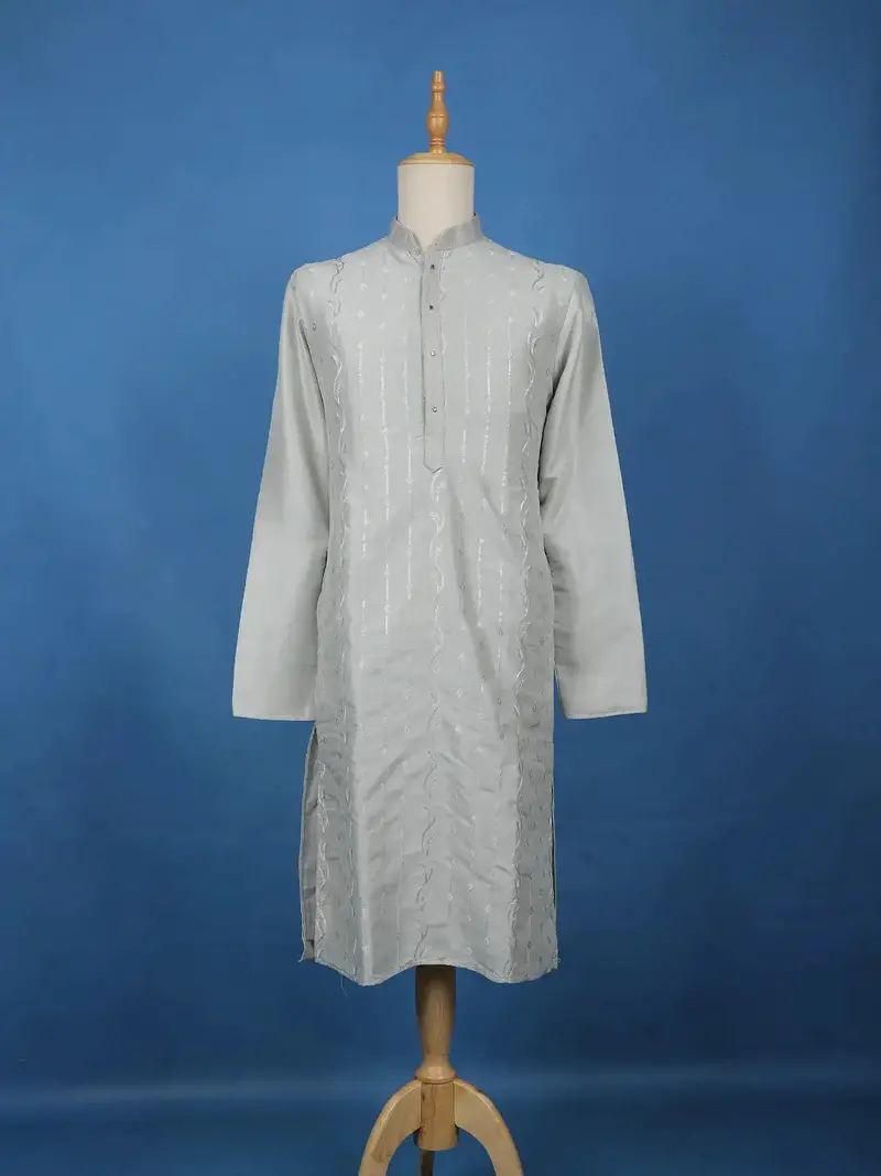 Light Grey Thread Embroidered Kurta Set , With Pant 1