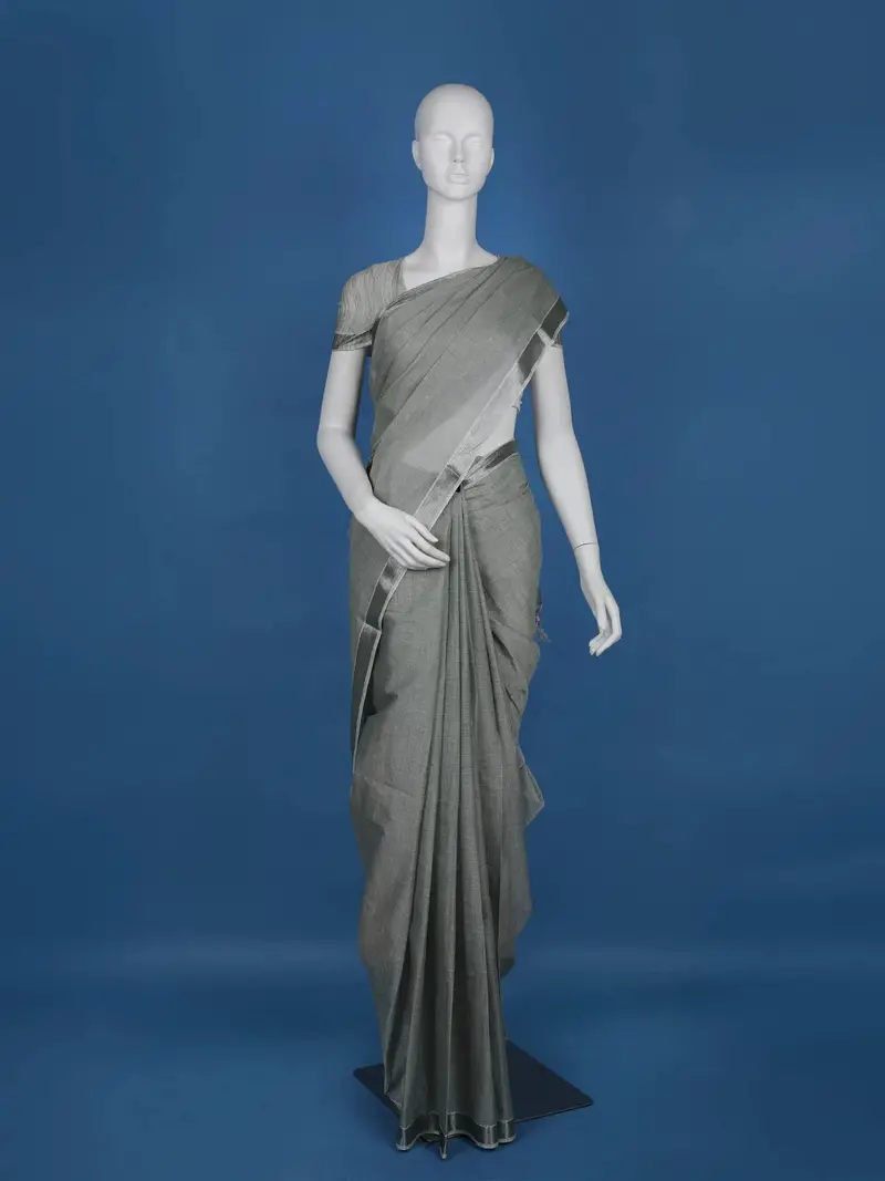 Light Grey With Designed Border Cotton Saree 1