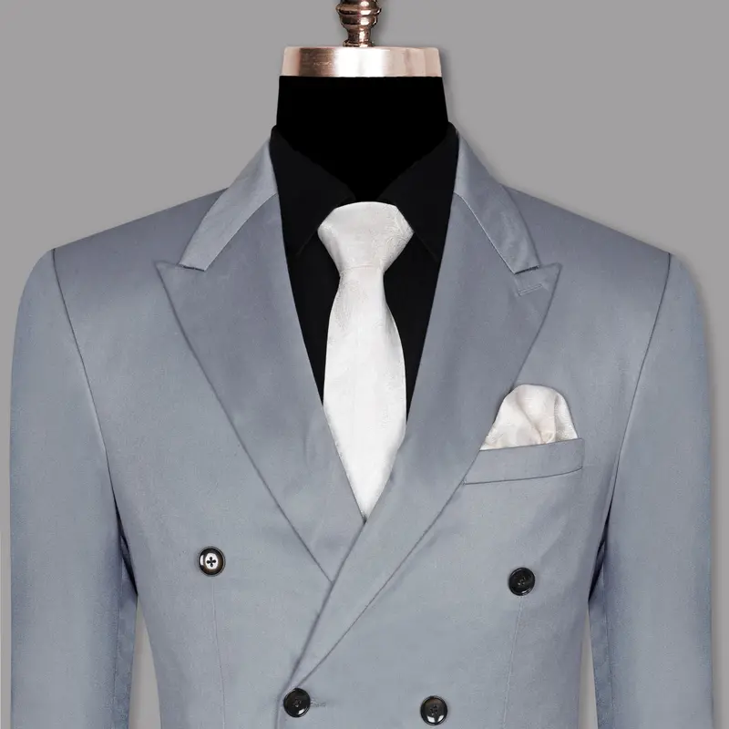 Light Grey Wool Blend Double Breasted Blazer 1