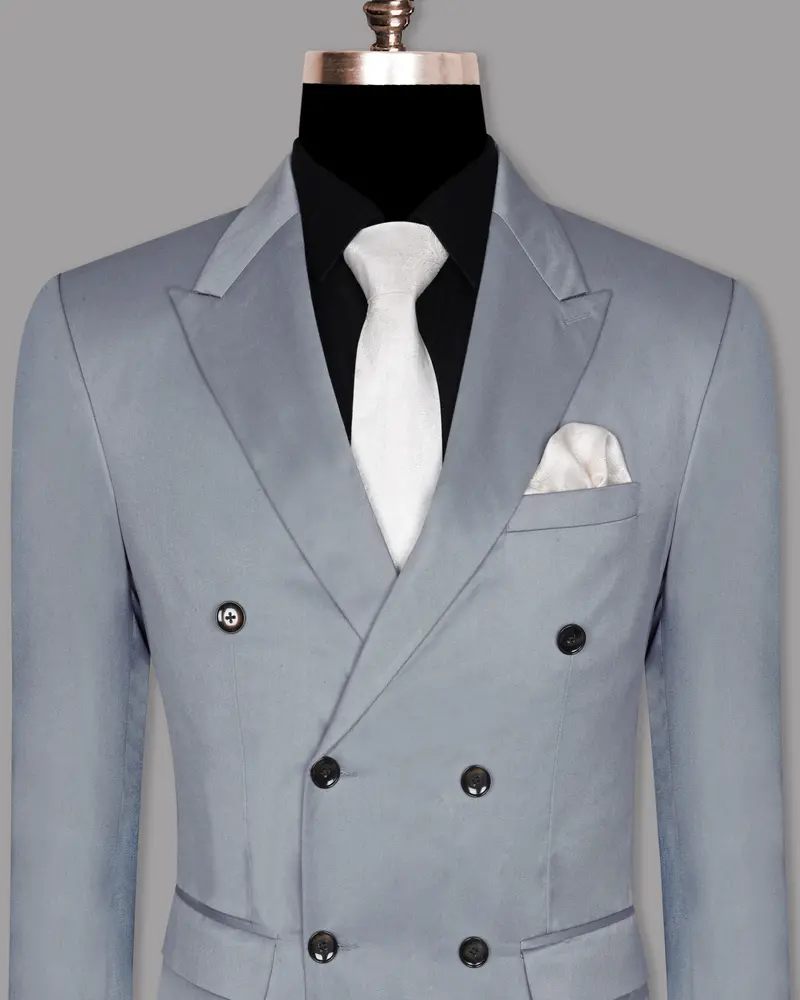 Light Grey Wool Blend Double Breasted Blazer 2