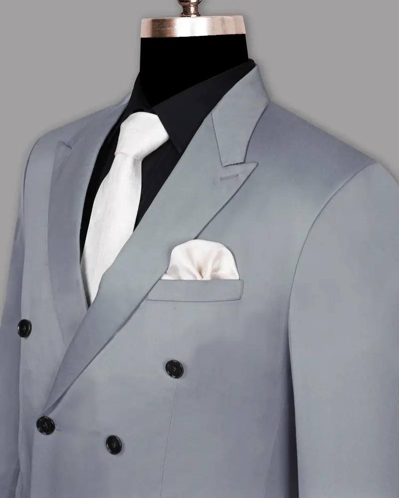 Light Grey Wool Blend Double Breasted Blazer 5