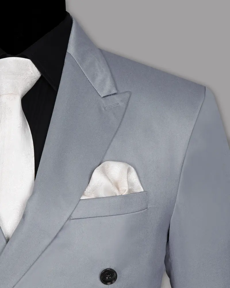 Light Grey Wool Blend Double Breasted Blazer 6