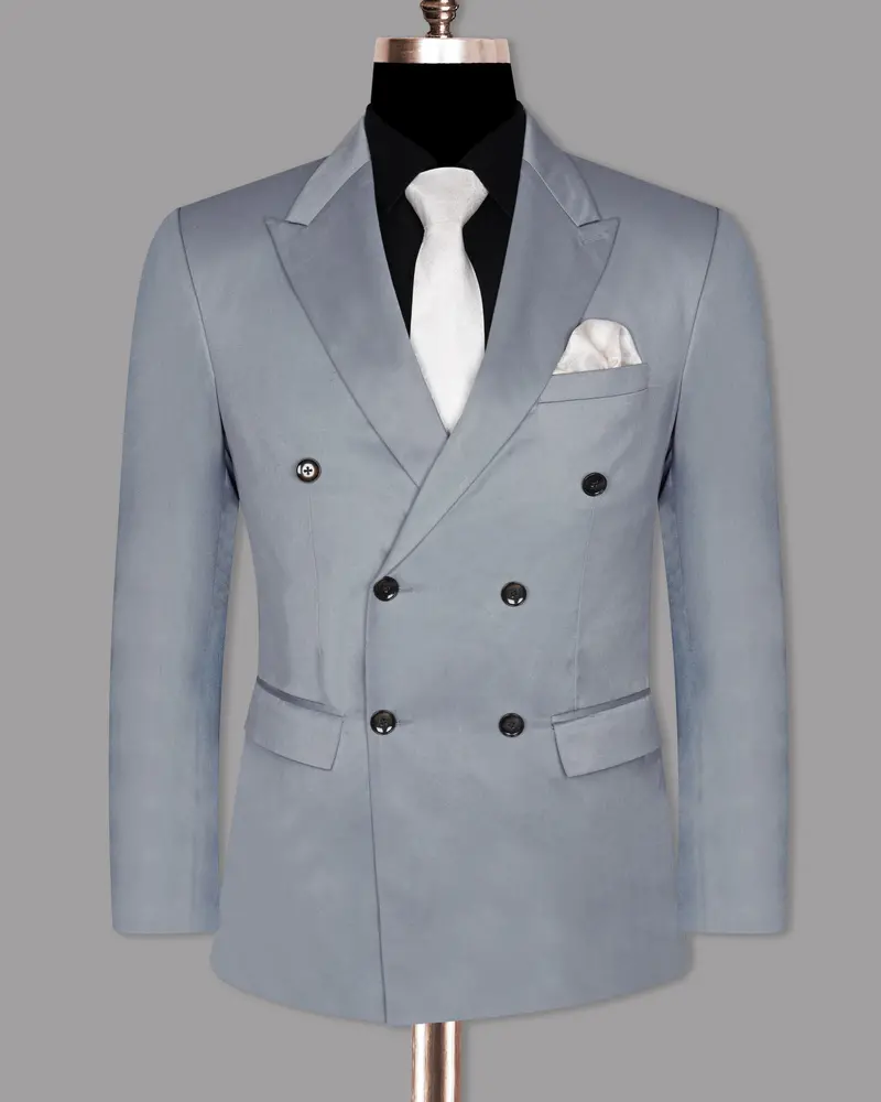 Light Grey Wool Blend Double Breasted Blazer 8
