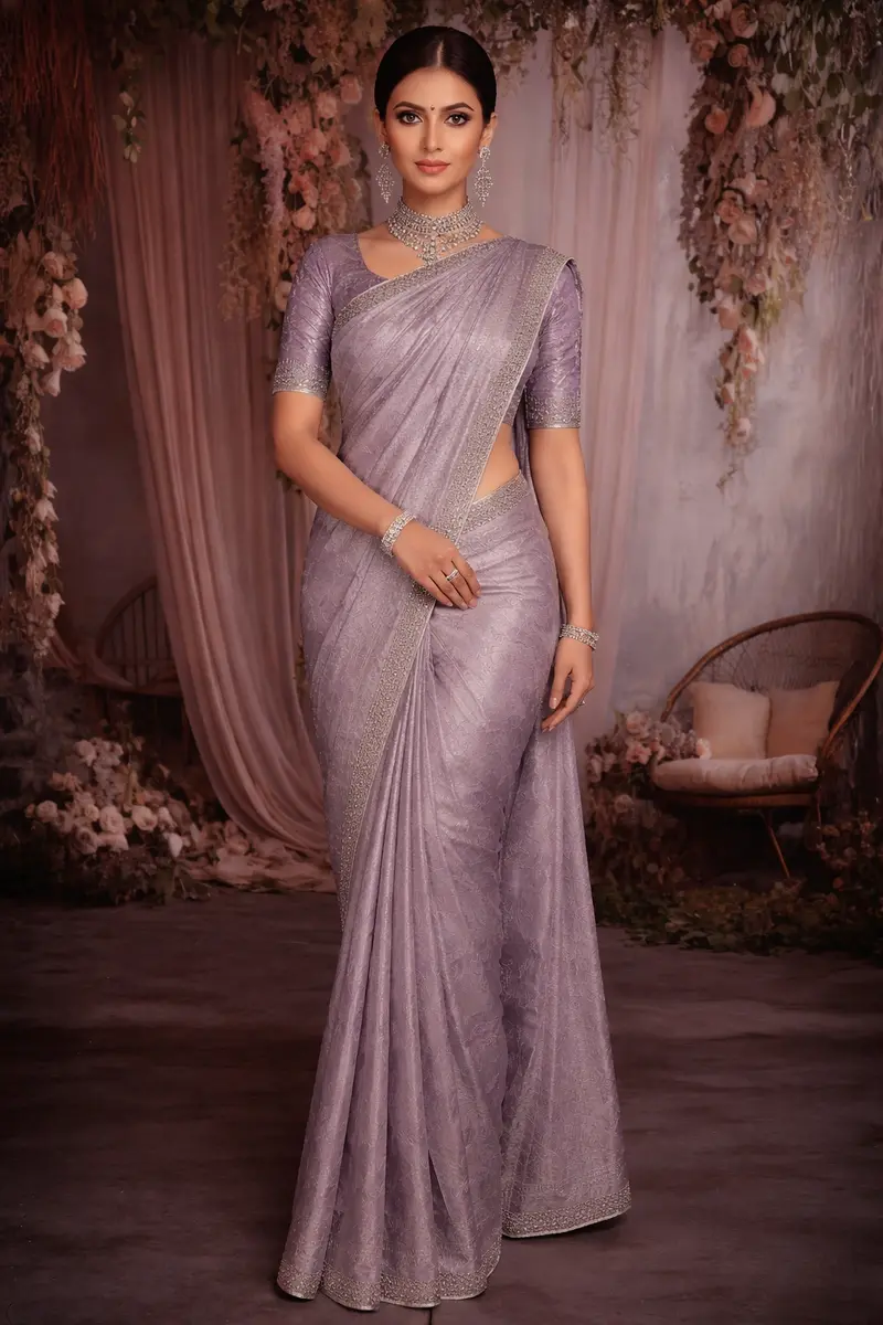 Light Lavender Floral Zari Woven Design Pure Banarasi Silk Saree With Designer Border 1