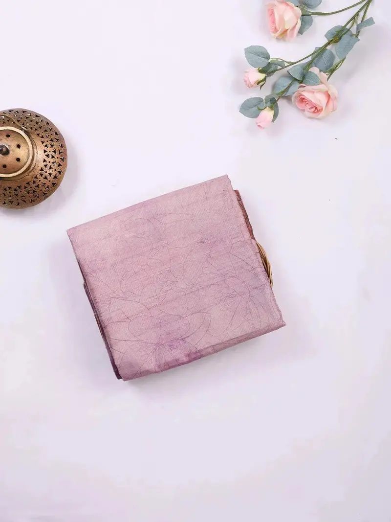 Light Lavender Semi Tussar Silk Saree With Flower Design On The Body And Without Border 1