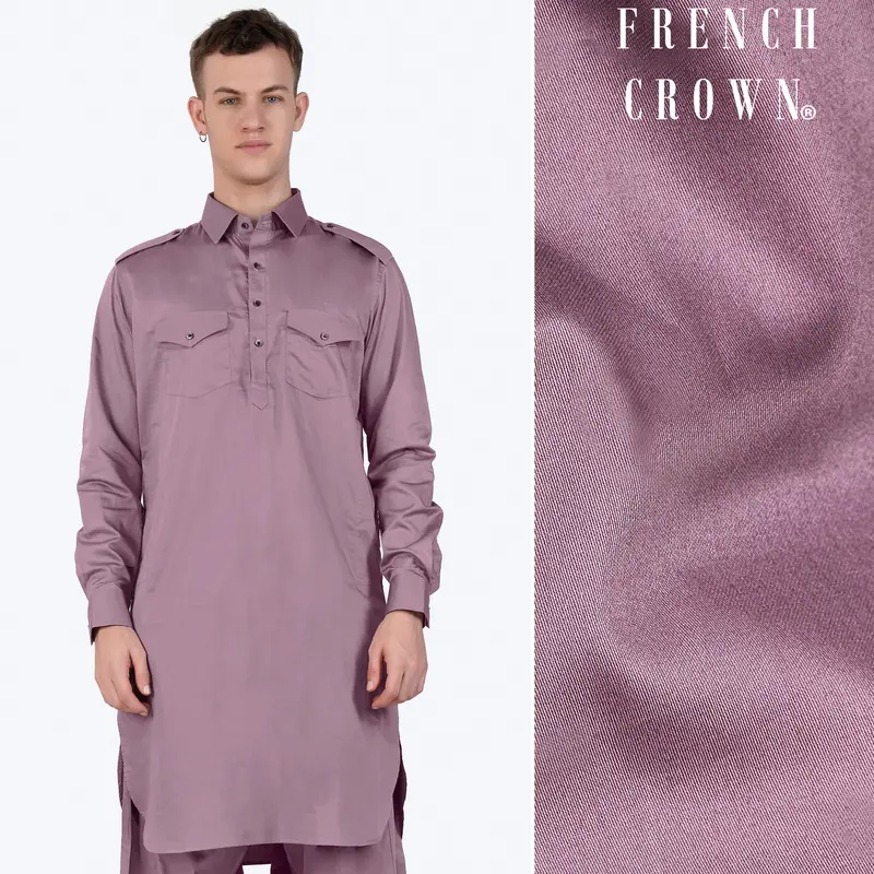 Light Mauave Purple Subtle Sheen Super Soft Premium Cotton Pathani Kurta 1