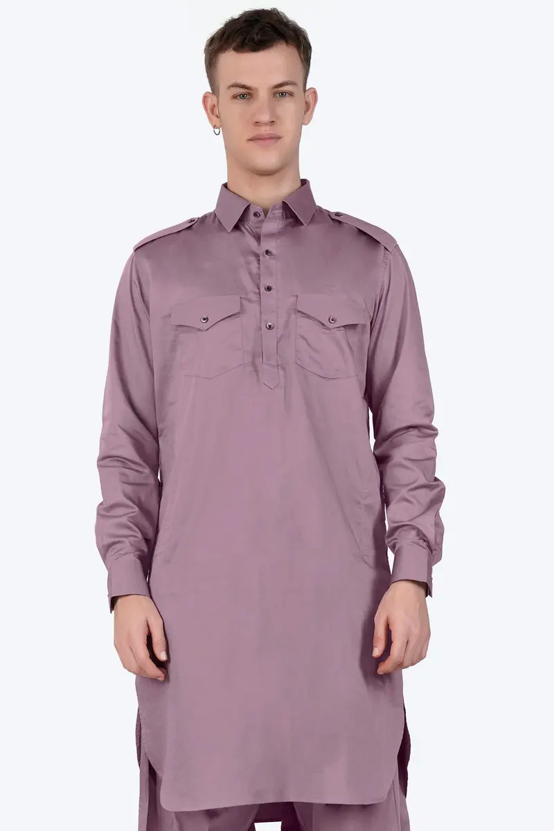 Light Mauave Purple Subtle Sheen Super Soft Premium Cotton Pathani Kurta 2