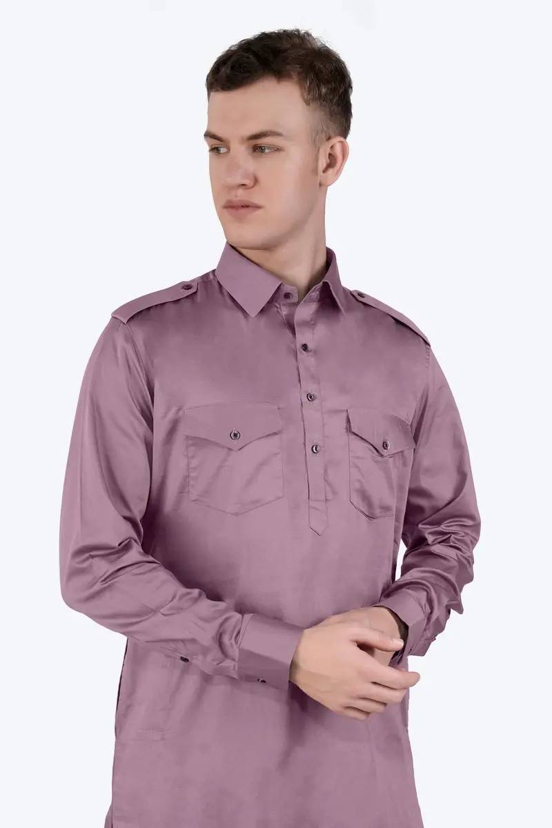 Light Mauave Purple Subtle Sheen Super Soft Premium Cotton Pathani Kurta 4