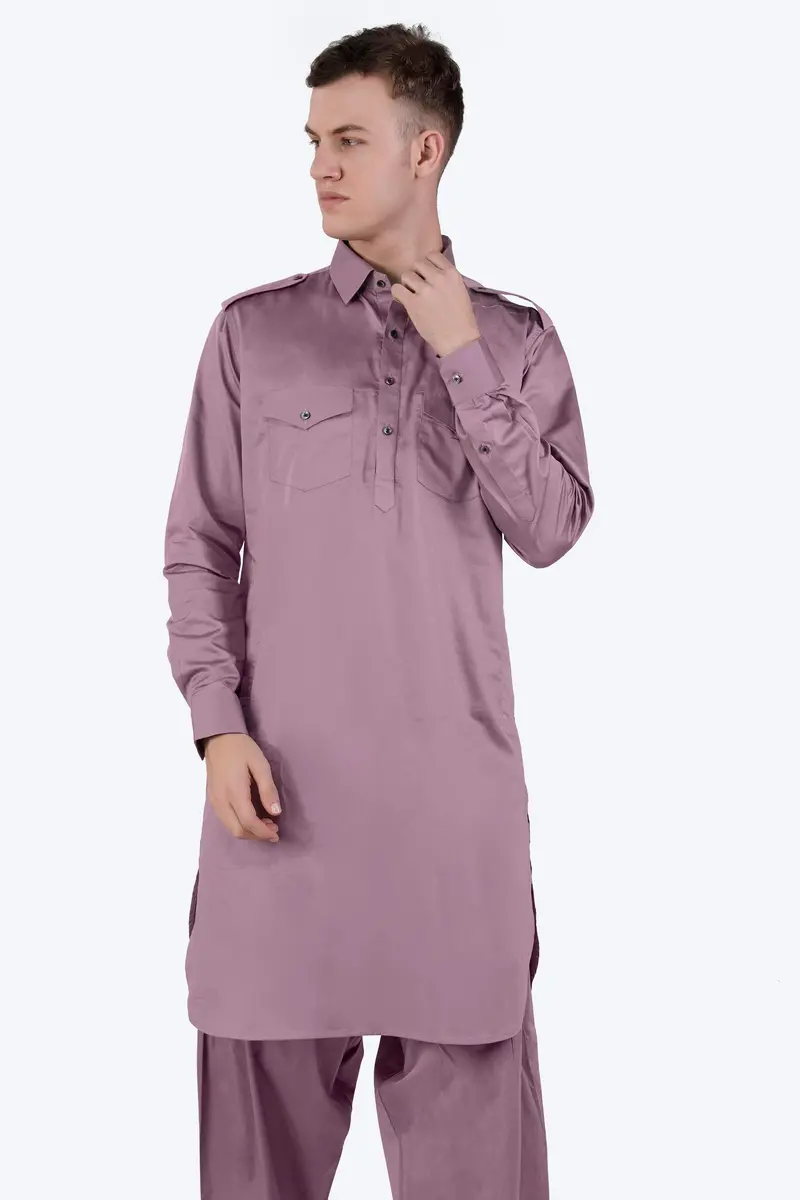 Light Mauave Purple Subtle Sheen Super Soft Premium Cotton Pathani Kurta 5
