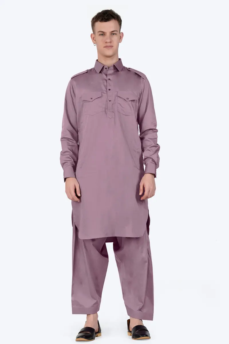 Light Mauave Purple Subtle Sheen Super Soft Premium Cotton Pathani Kurta 8