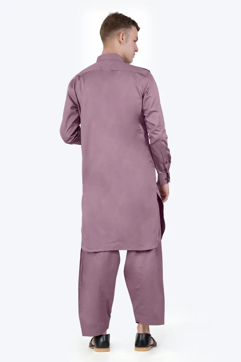 Light Mauave Purple Subtle Sheen Super Soft Premium Cotton Pathani Kurta 9