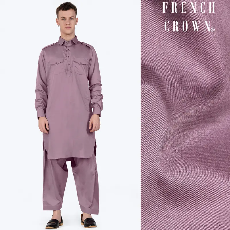 Light Mauave Purple Subtle Sheen Super Soft Premium Cotton Pathani Set 1
