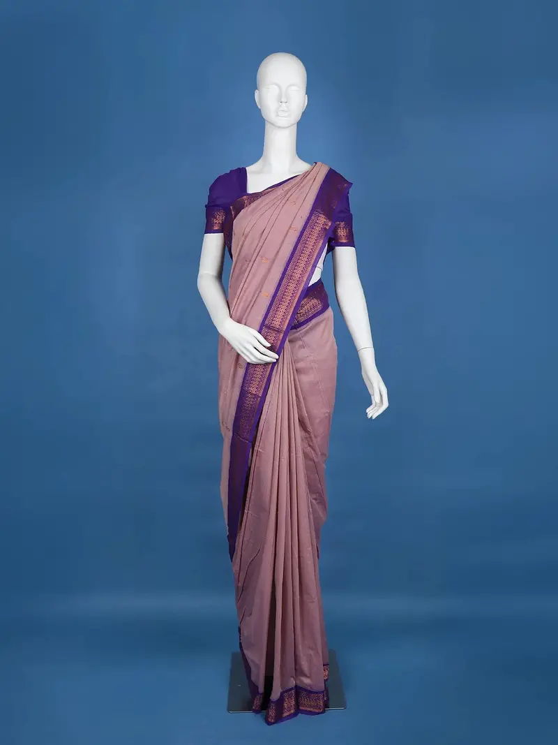 Light Mauve Pink Floral Butta Motif Cotton Saree 1