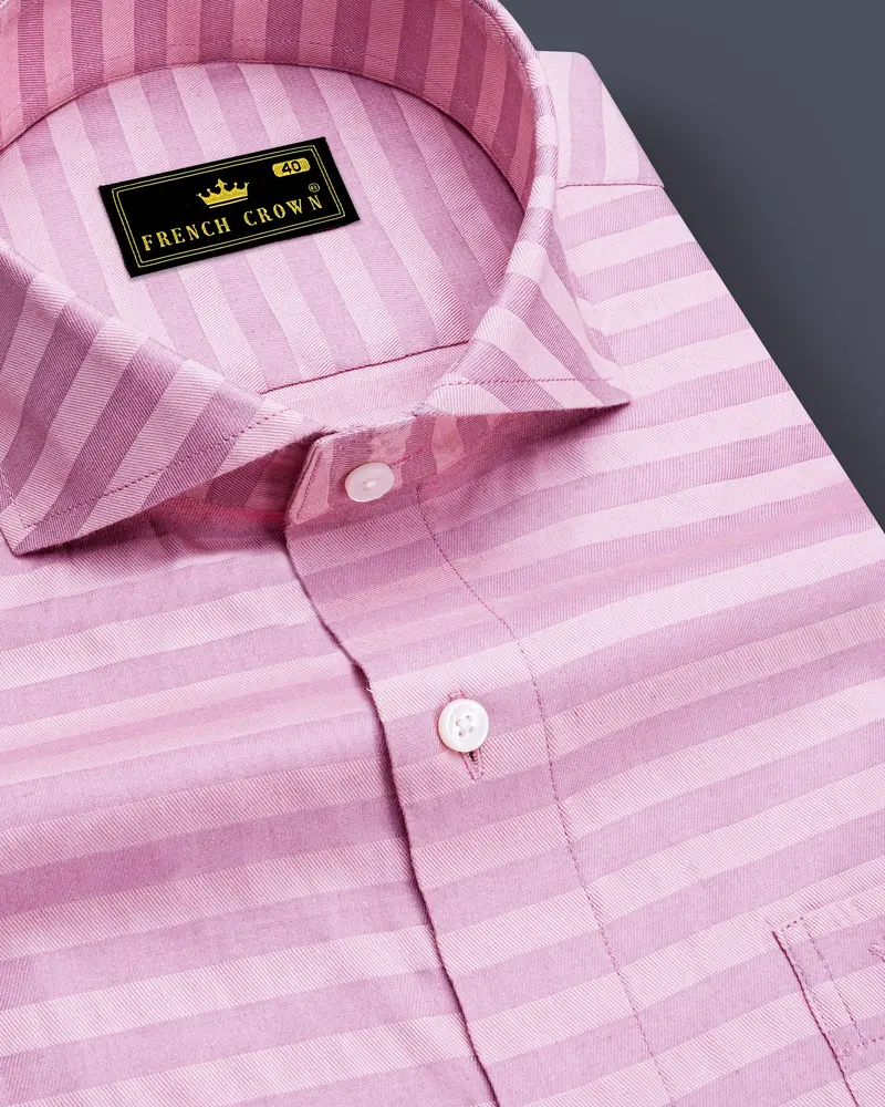 Light Muave Pink Striped Dobby Textured Premium Giza Cotton Shirt 1
