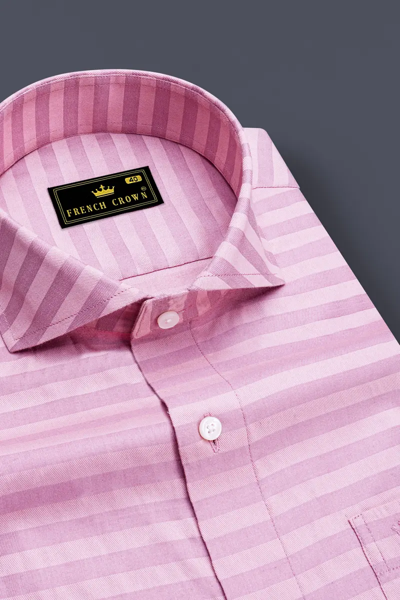 Light Muave Pink Striped Dobby Textured Premium Giza Cotton Shirt 2