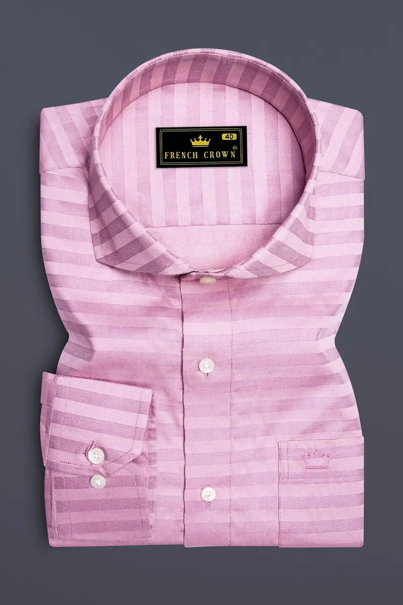 Light Muave Pink Striped Dobby Textured Premium Giza Cotton Shirt 4