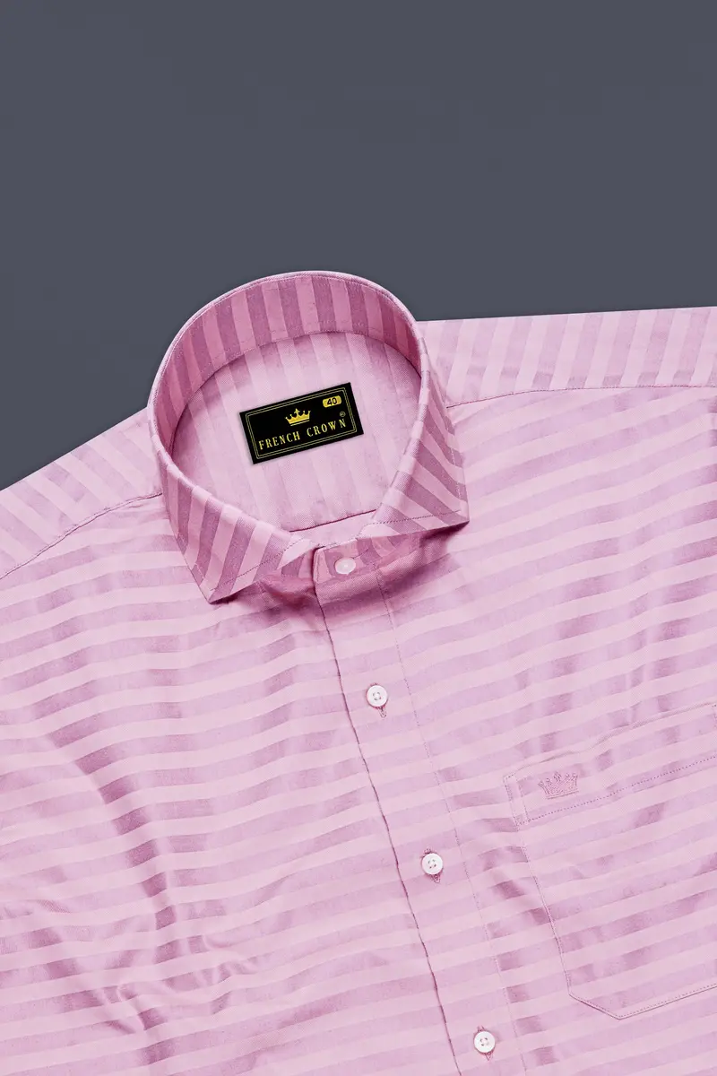 Light Muave Pink Striped Dobby Textured Premium Giza Cotton Shirt 5