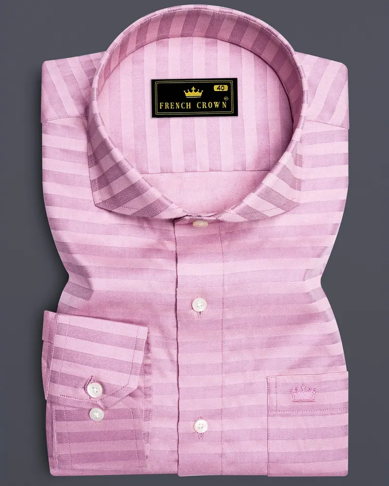 Light Muave Pink Striped Dobby Textured Premium Giza Cotton Shirt 6