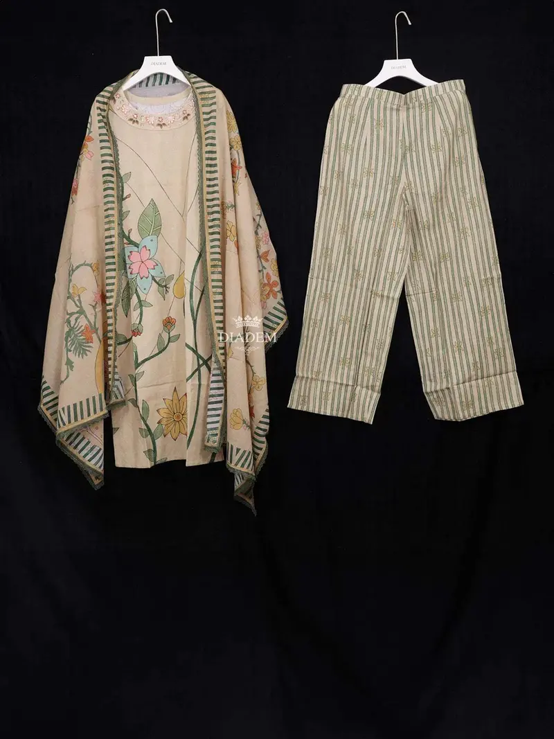 Light Mustard Crepe Straight Cut Salwar Suit Adorned With Floral Prints Paired With Dupatta 1