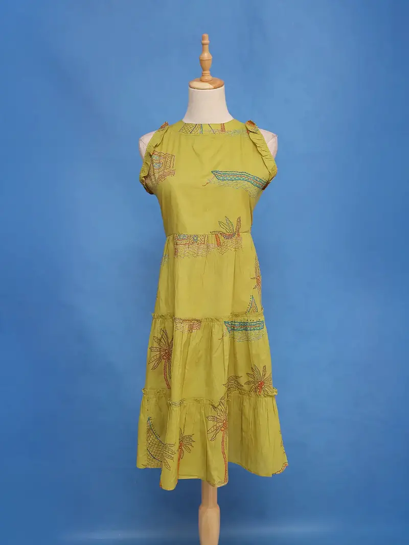 Light Olive Green Floral Design Cotton Kurti 1