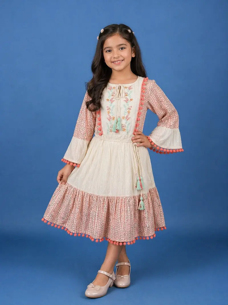 Light Orange Floral Designed Cotton Kurti 1