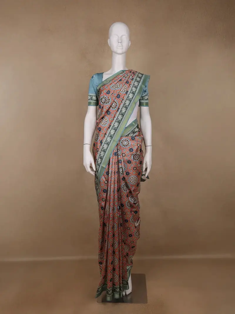 Light Orange Floral Designed Semi Silk Saree 1