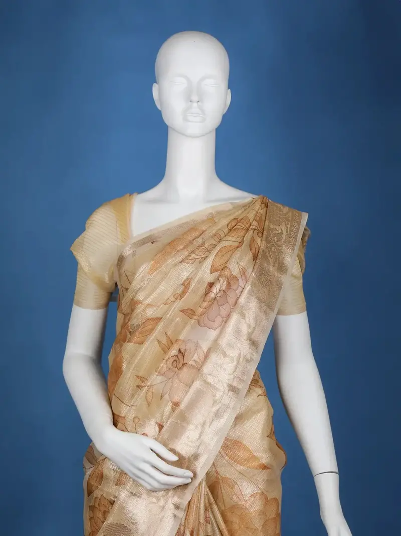 Light Orange Floral Designed Tissue Silk Saree 2