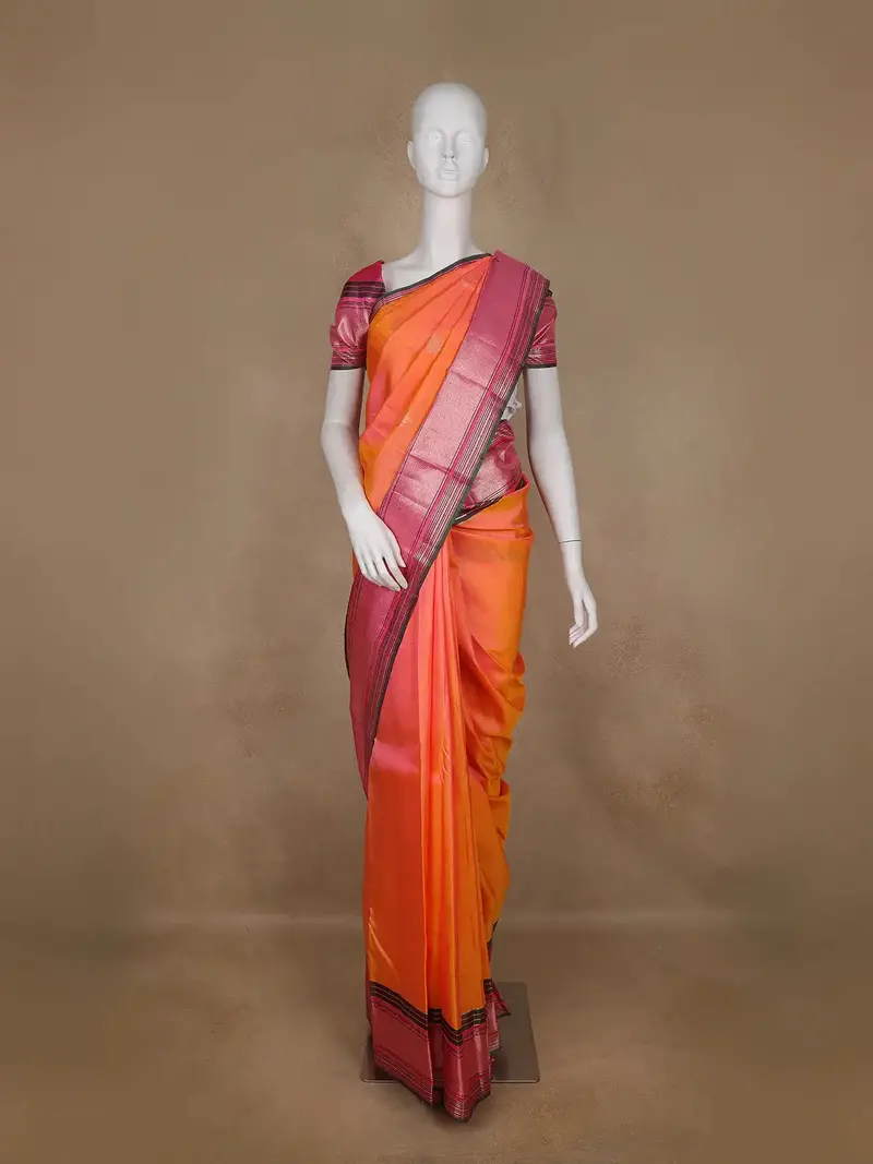 Light Orange Floral Woven Pure Kanchipuram Silk Saree 1