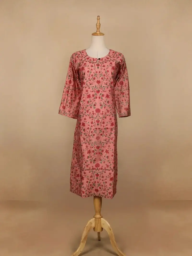Light Orange Floran Design Cotton Kurti 1