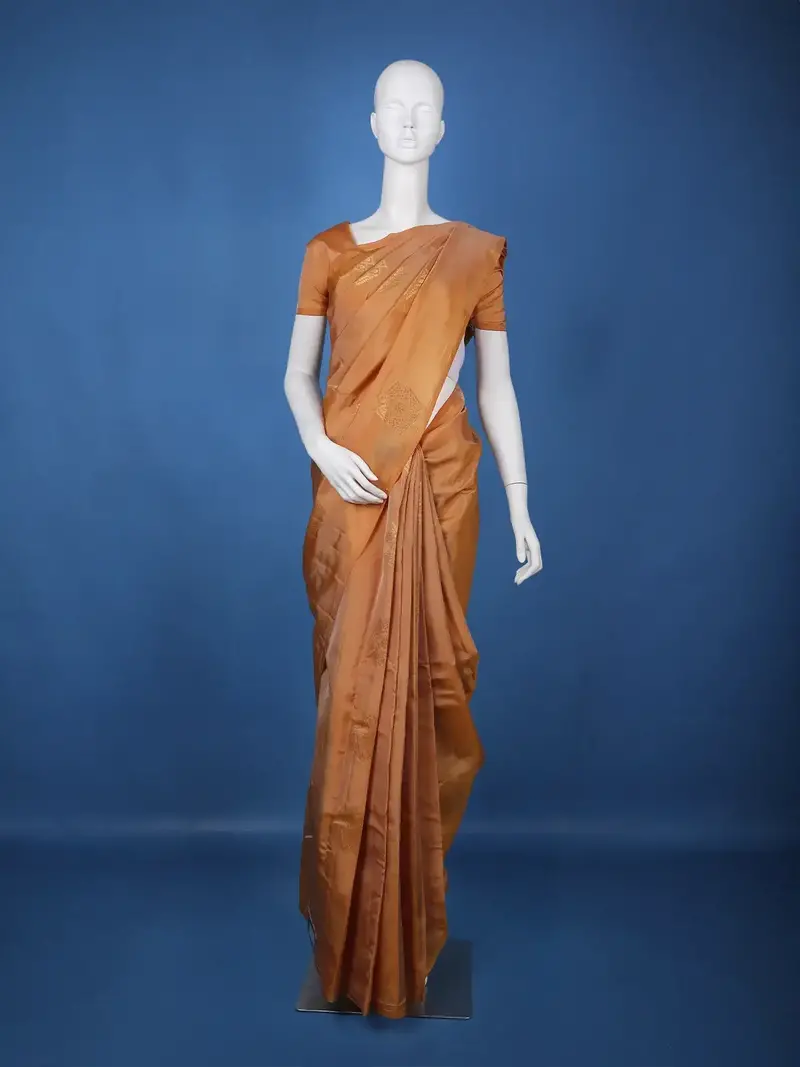 Light Orange Geometric Design Zari Woven Soft Silk Saree 1