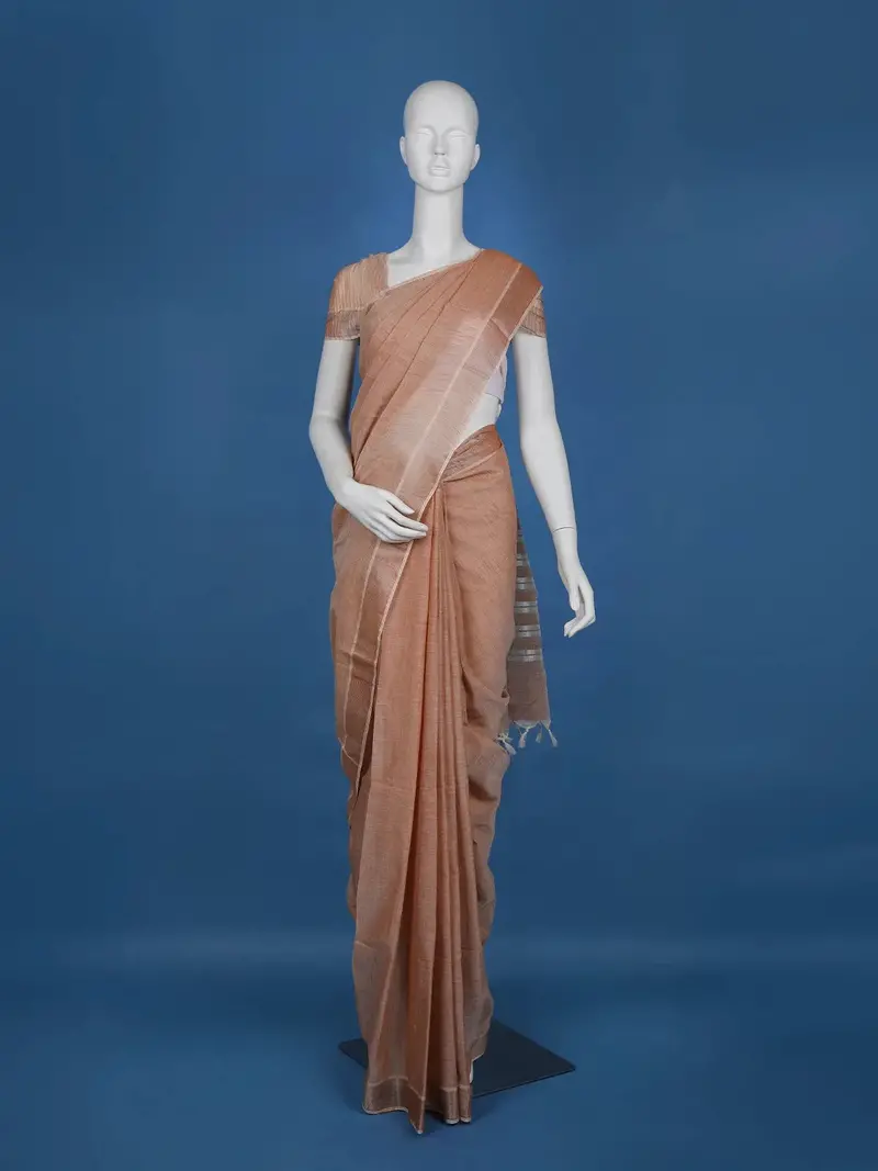 Light Orange With Designed Border Cotton Saree 1
