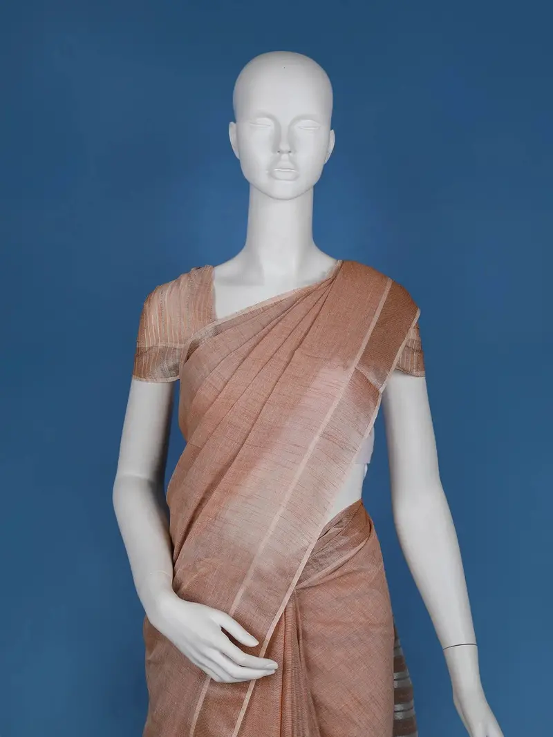 Light Orange With Designed Border Cotton Saree 2
