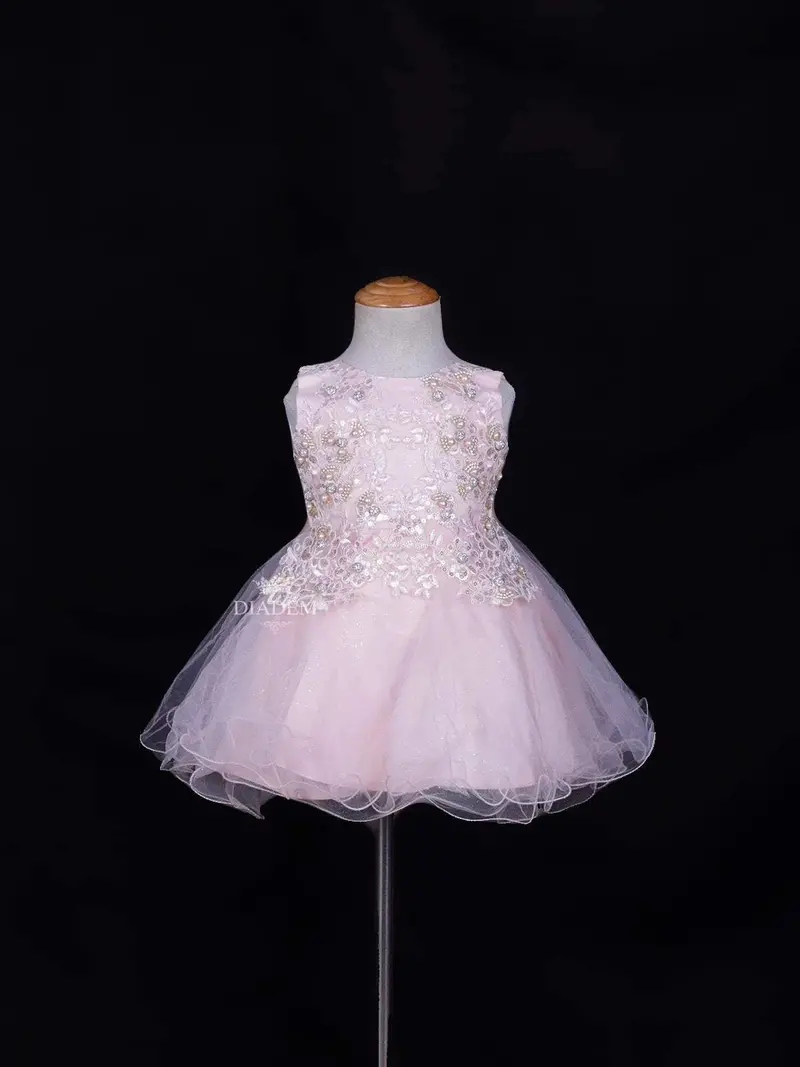 Light Peach Bead And Stone Work Frock 1