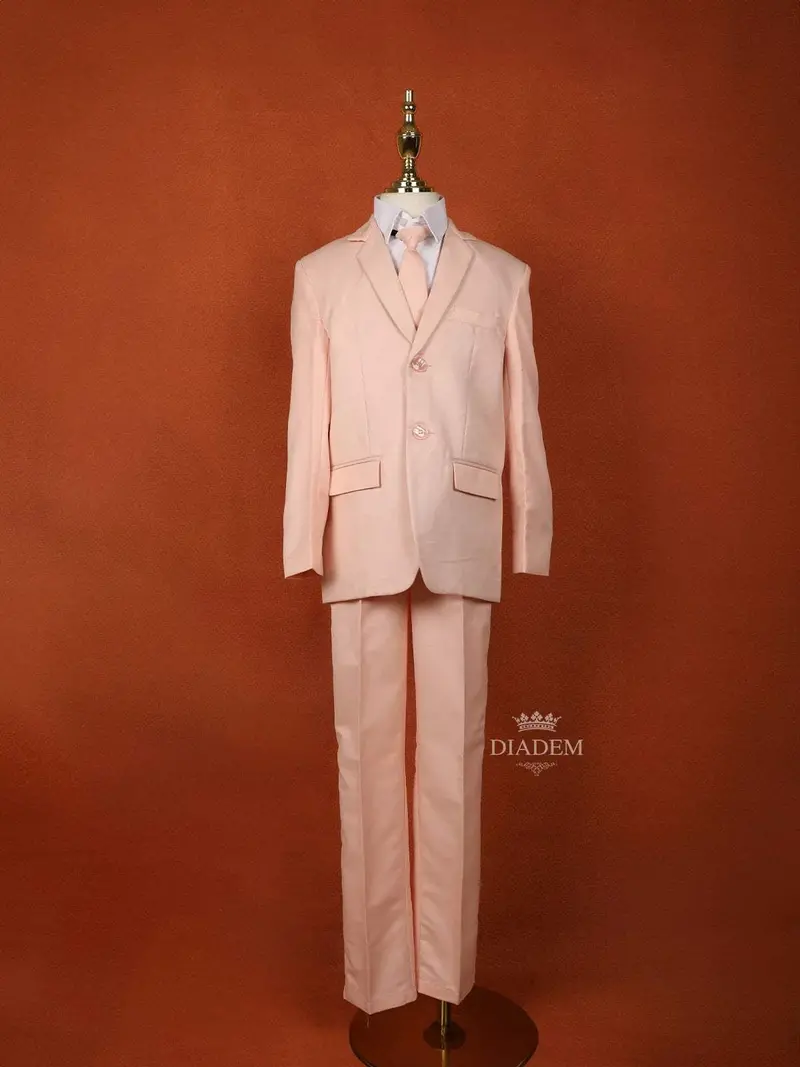 Light Peach Cotton Blend Coat Suit With Matching Tie Set 1
