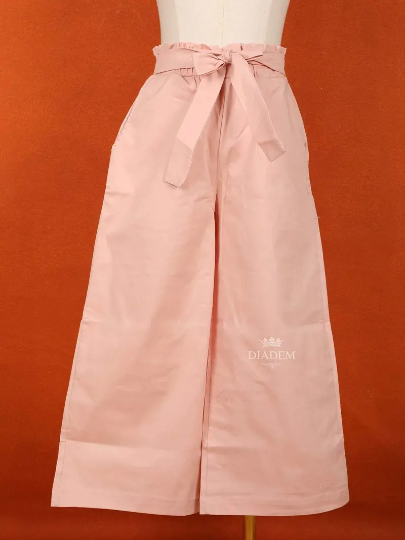 Light Peach Cotton Blend Plain Pants For Girls 1