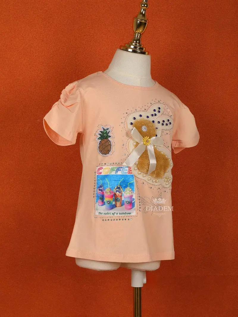Light Peach Cotton Half Sleeve T-Shirt For Girls 2