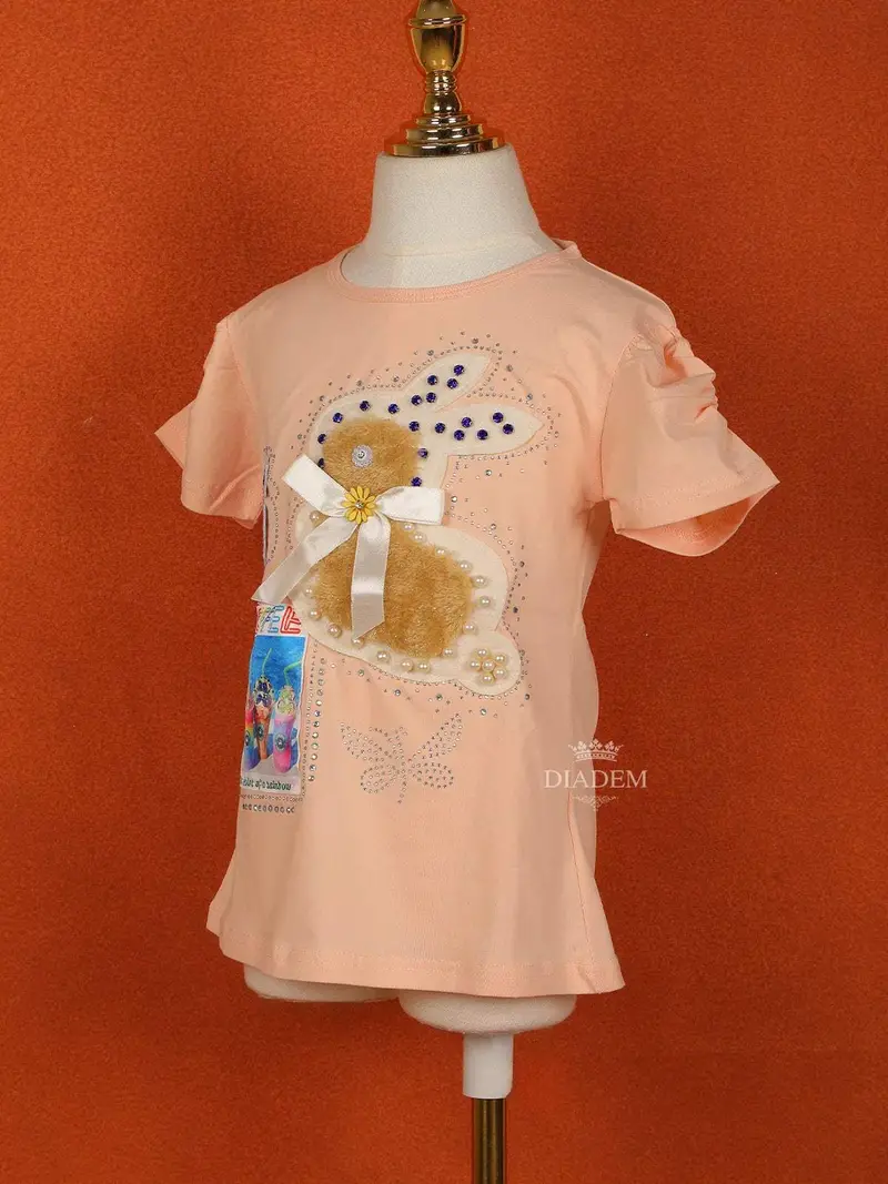 Light Peach Cotton Half Sleeve T-Shirt For Girls 3