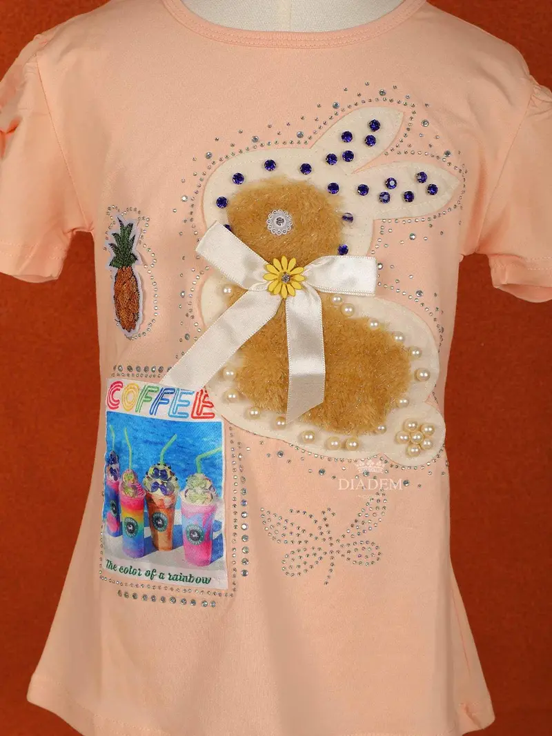 Light Peach Cotton Half Sleeve T-Shirt For Girls 4
