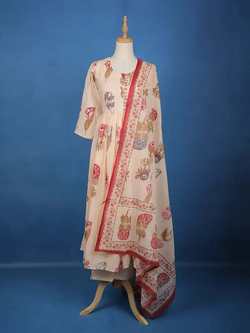 Light Peach Floral Designed Cotton Salwar Suit 1