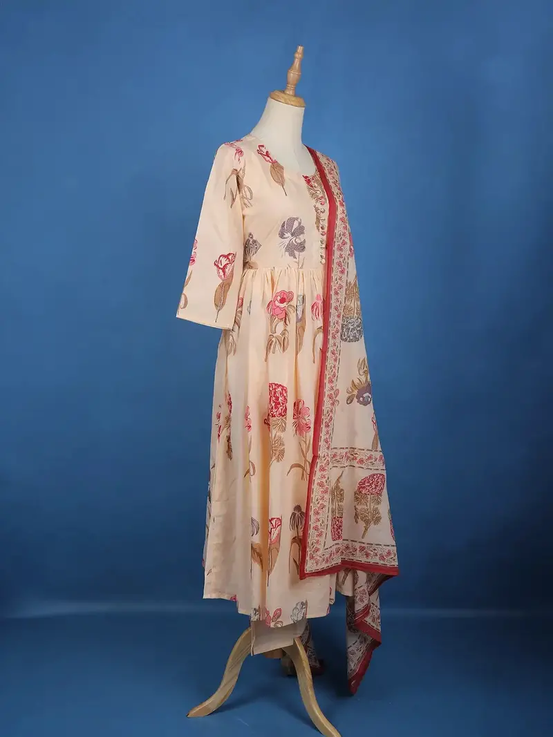 Light Peach Floral Designed Cotton Salwar Suit 4