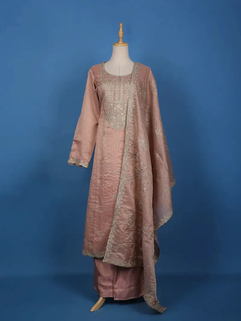 Light Peach Floral Designed Georgette Salwar Suit 1