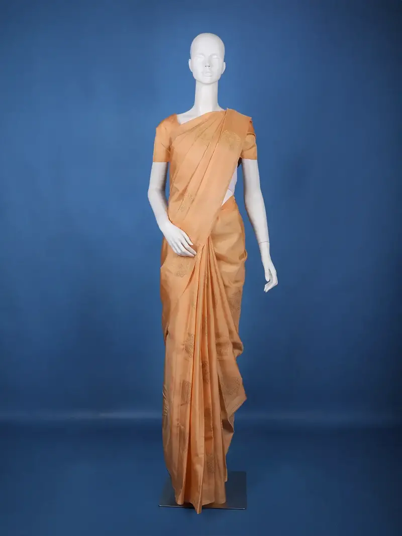 Light Peach Geometric Design Zari Woven Soft Silk Saree 1