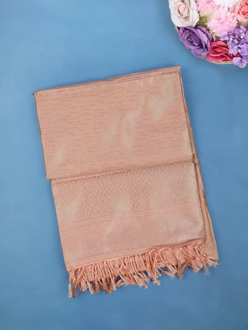 Light Peach Minimal Design Woven Tissue Silk Saree 1