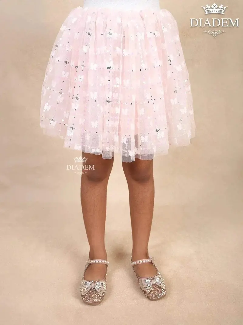 Light Peach Net Sequin-Embellished A-Line Skirt 1