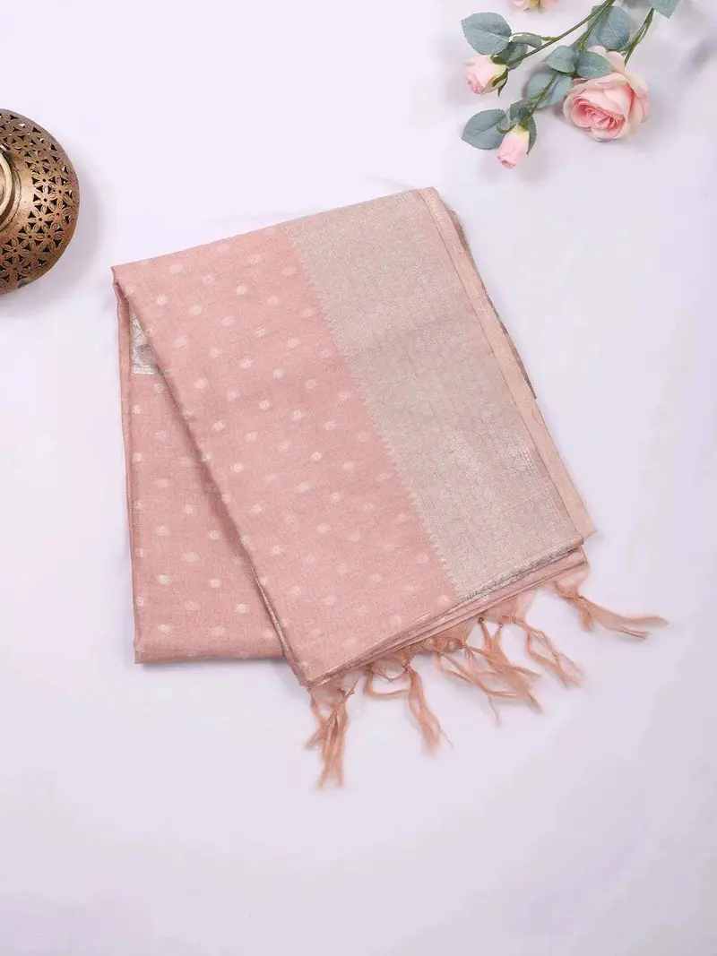 Light Peach Semi Tussar Silk Saree With Dot Design On The Body With Designed Border 2